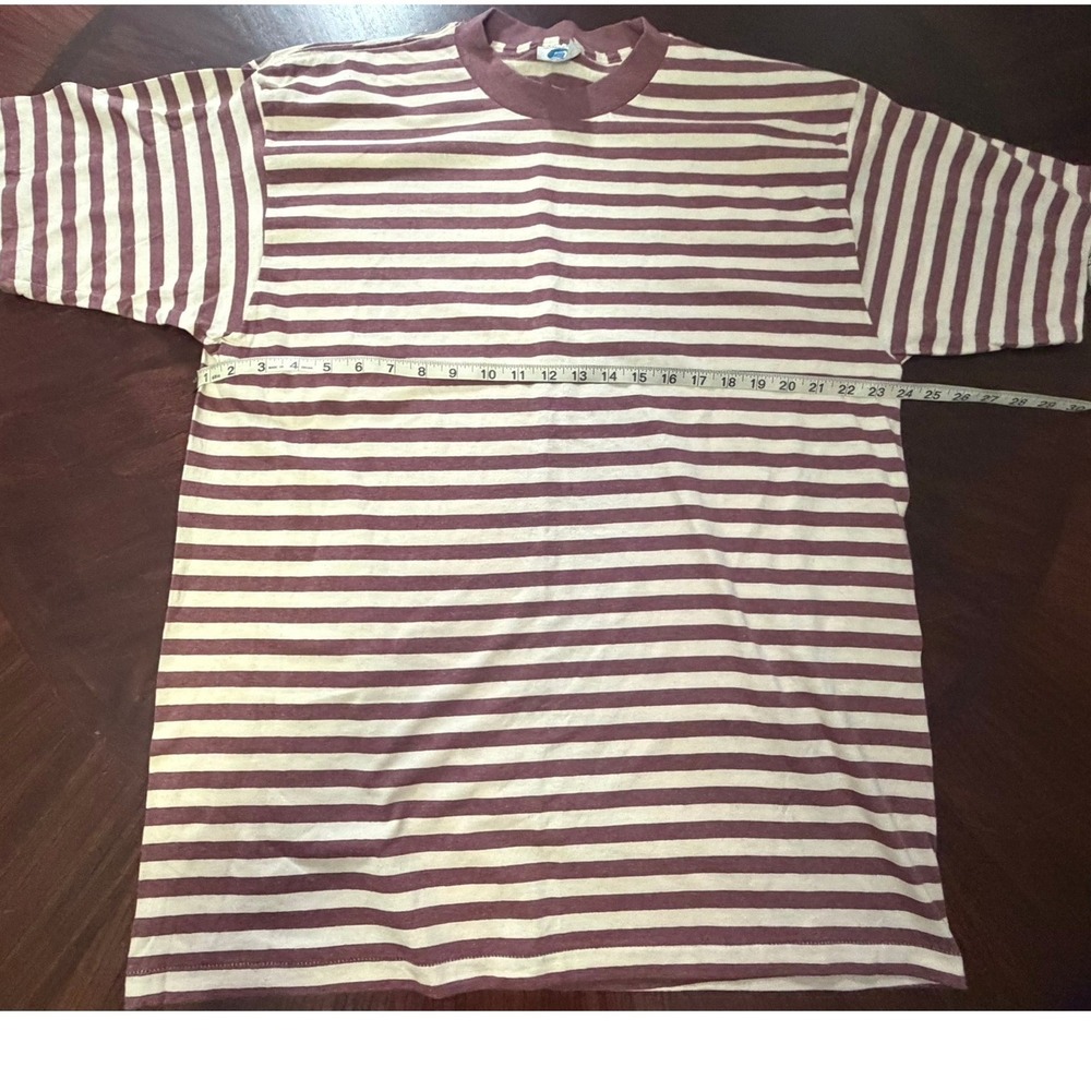 Single-Stitch Vintage Belton Striped Shirt XL Maroon Cream Made in USA